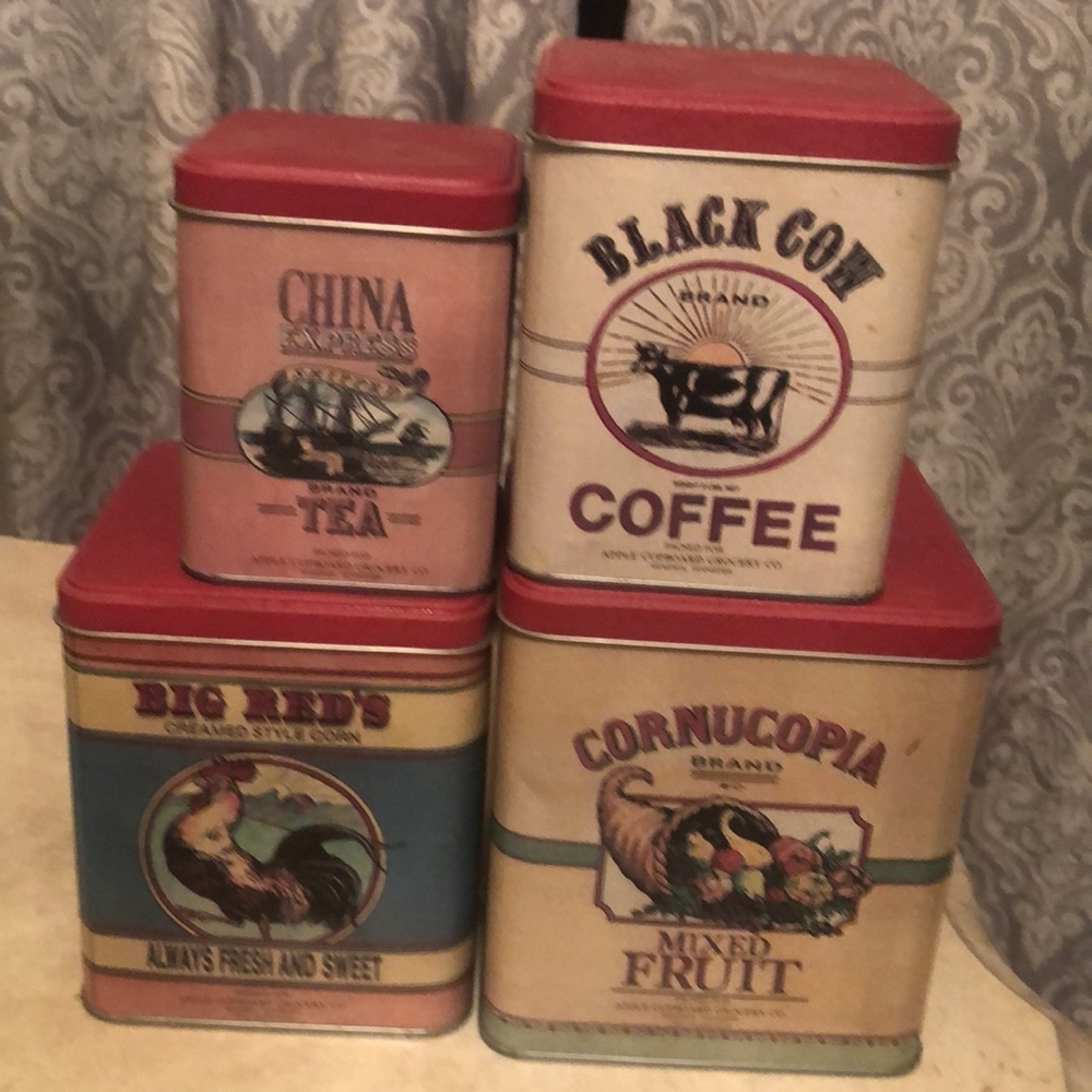 4 piece Vintage look tin set for coffee/tea/sugar